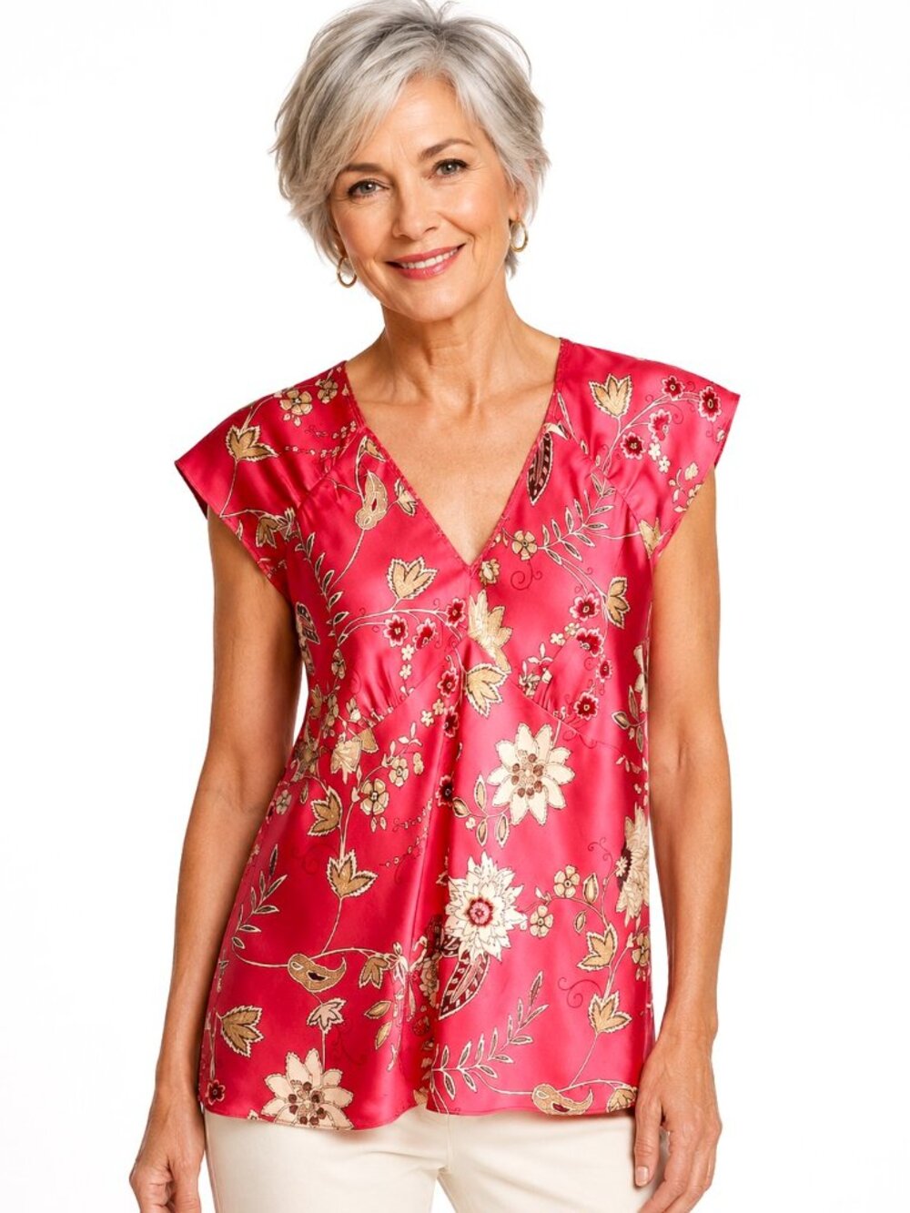 Ann Taylor Petites Pink Floral Silk Cap Sleeve Top